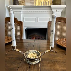 Vintage  silver metal unity wedding candle holder